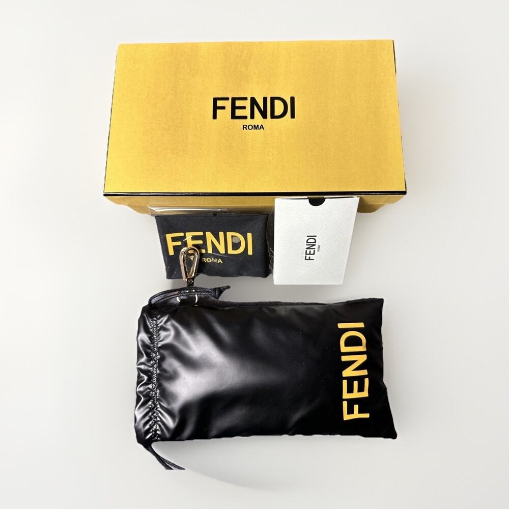 FENDI Drawstring Black Sunglass Holder Puffer Pouch with cleaning cloth and card